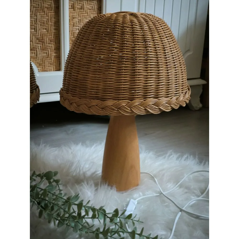 Mantar Formlu Rattan Abajur — 40 cm