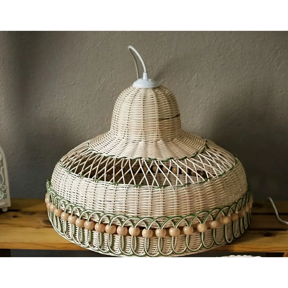 Rattan Boncuk Detaylı Avize — 45 cm
