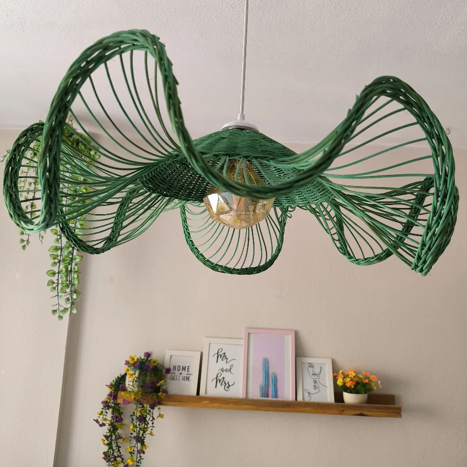 Selva Yeşil Rattan Avize — 65 cm