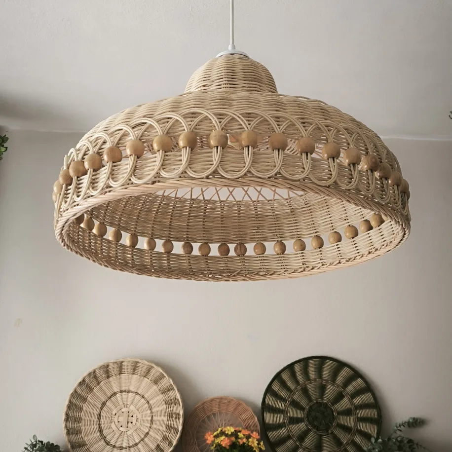 Kenar Süslemeli Rattan Avize — 50 cm