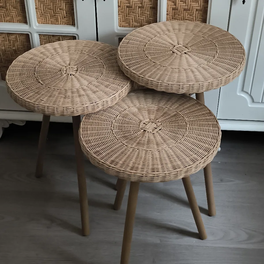 Rattan 3'lü Zigon Sehpa Seti — 35 cm