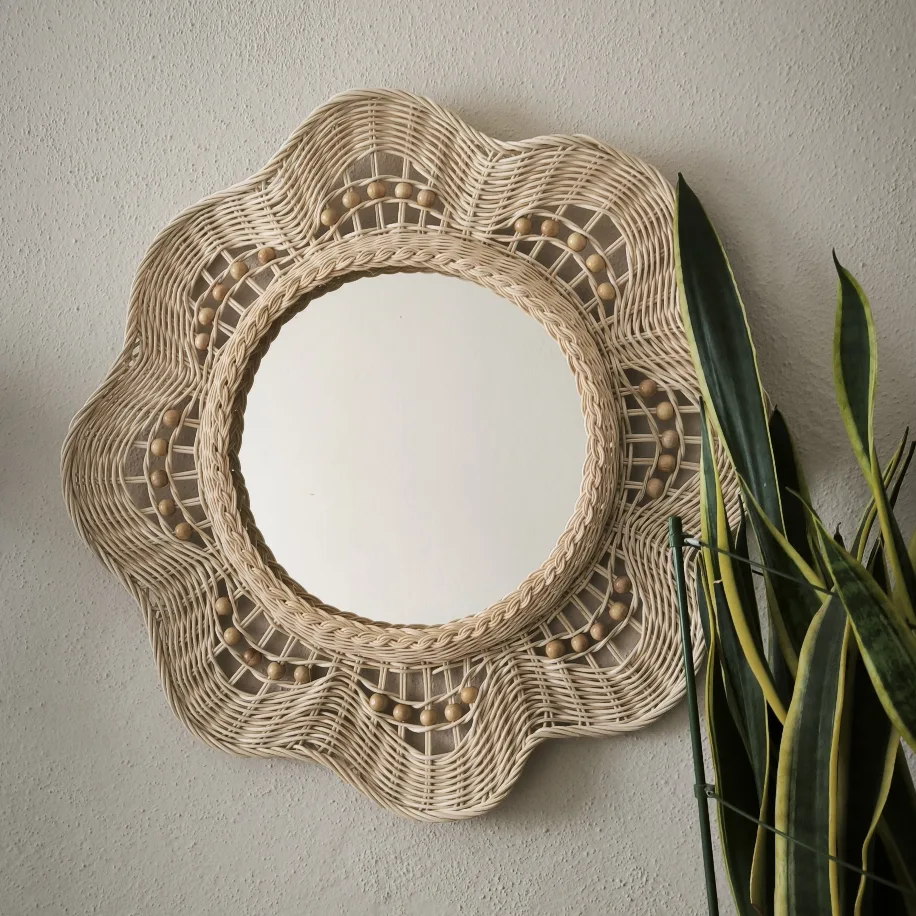 Rattan Duvar Aynası — 60 cm